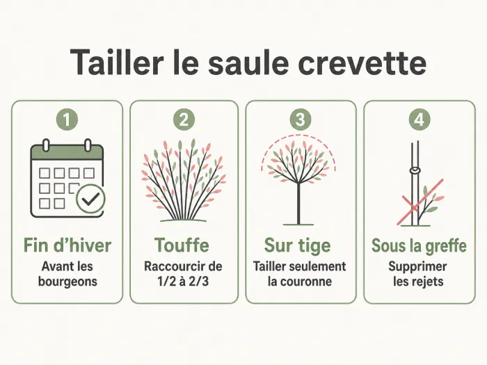 Repères pour tailler un saule crevette