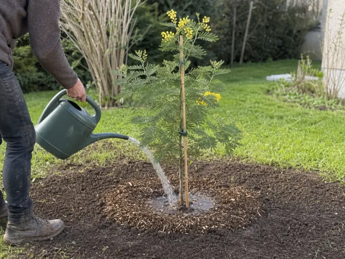 Plantation correcte d’un jeune mimosa