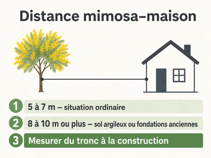 Distances entre mimosa et maison