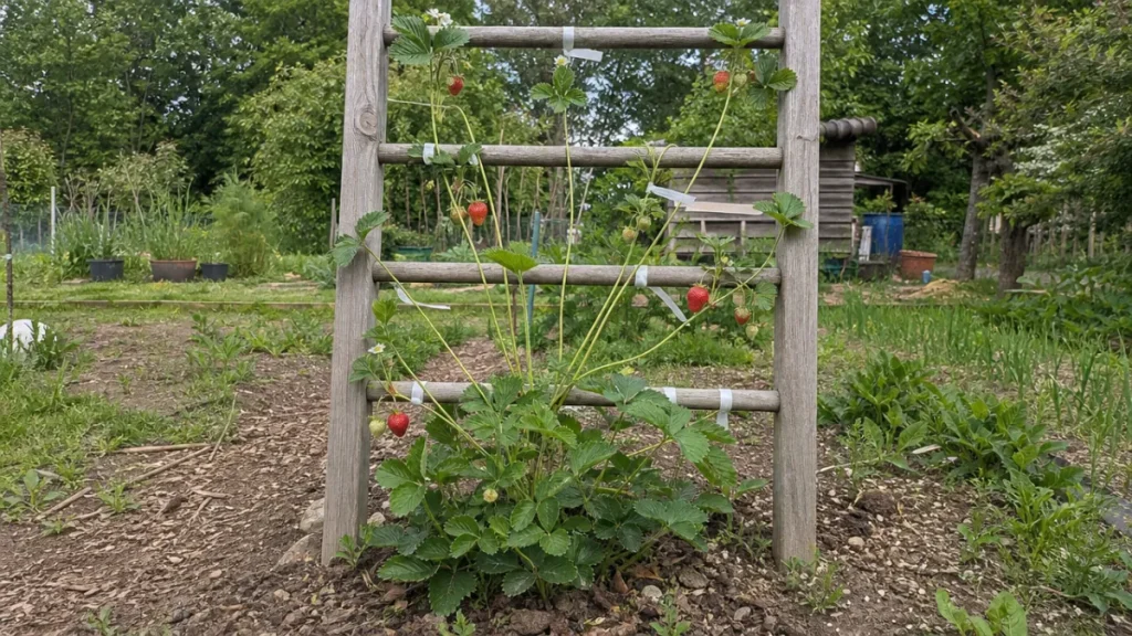 Fraisier guidé sur échelle en bois